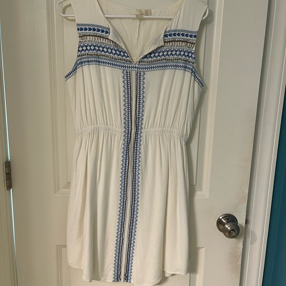 Dresses & Skirts - White Dress with Blue Embroidery